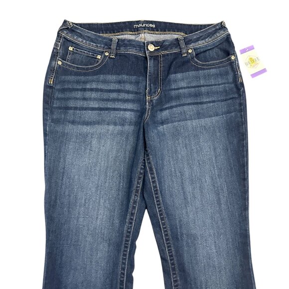 Maurices Womens 18w Long Bootcut Blue Jeans Dark Wash Thick Stitching Stretch - Picture 3 of 14